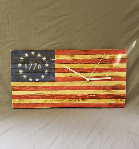 9.5x18 Traditional 'Weathered Betsy Ross 13 Star 1776' Flag Clock