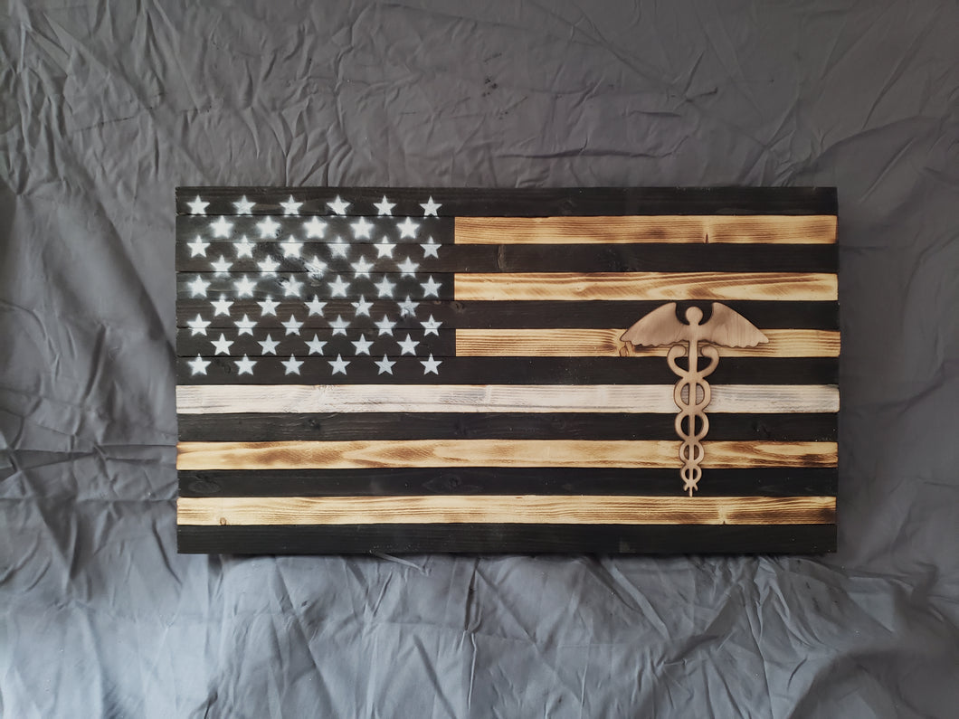 9.5 x 18 Thin White Line 'Medical Caduceus'' Flag with Wood Stencil