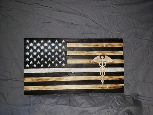 13 x 24 Thin White Line 'Medical Caduceus' Flag with Wood Stencil