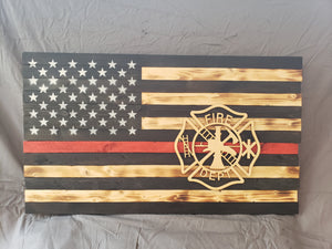 13 X 24 Thin Line 'Fire Maltese Cross' Flag with Wood Stencil