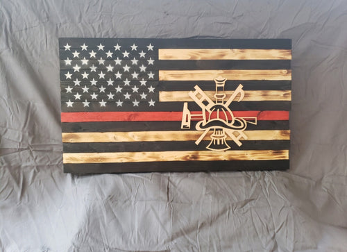 13 x 24 Thin Line 'Fire Vector Symbols' Flag with Wood Stencil