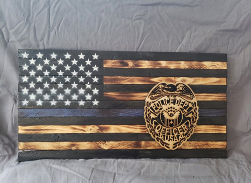 13 x 24 Thin Blue Line Police 'Officer' Flag with Wood Stencil