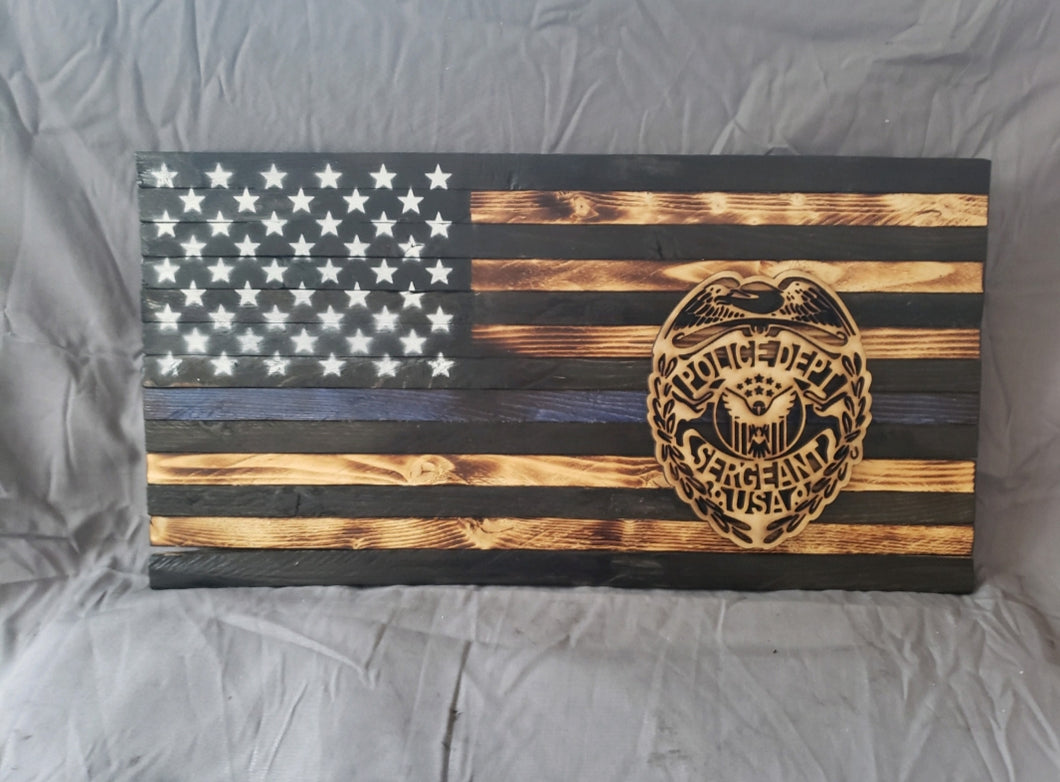 13 x 24 Thin Blue Line Police 'Sergeant' Flag with Wood Stencil