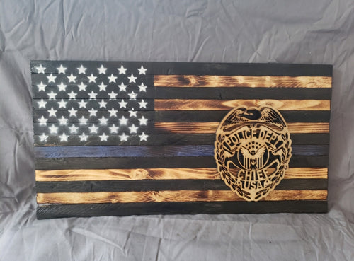 13 x 24 Thin Blue Line Police 'Chief' Flag with Wood Stencil