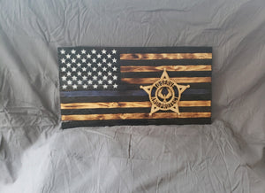 9.5 x 18 Thin Blue Line Police 'To Serve And Protect' Flag with Wood Stencil