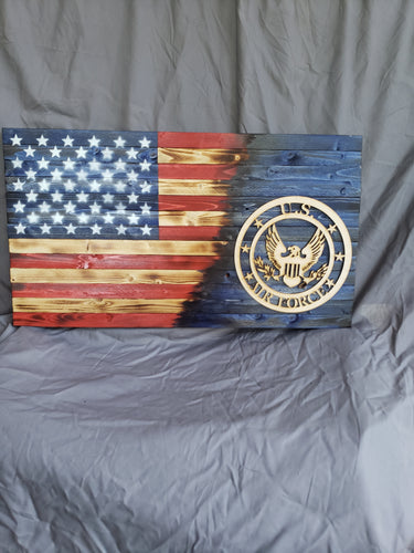 13 x 24 Traditional Half Blue 'Military Air Force' Flag with Wood Stencil