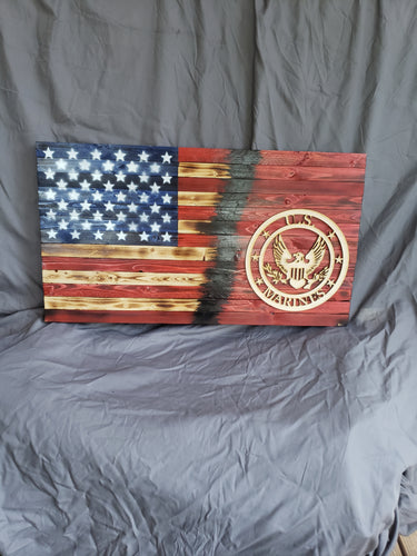 13 x 24 Traditional Half Red ' Military Marines' Flag with Wood Stencil