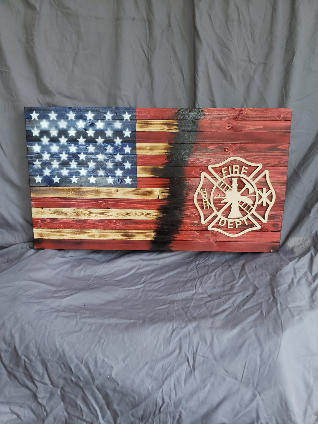 13 x 24 Traditional Half Red ' Fire Maltese Cross' Flag with Wood Stencil