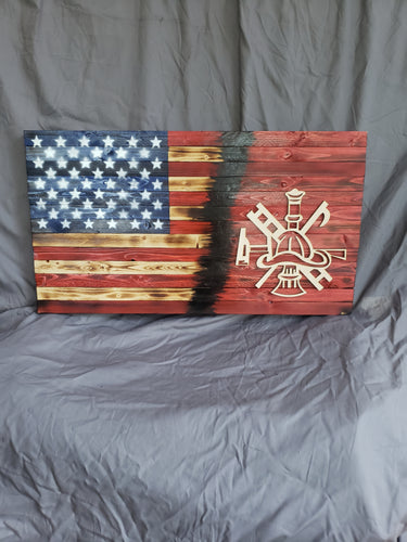 13 x 24 Traditional Half Red 'Fire Vector Symbols' Flag with Wood Stencil