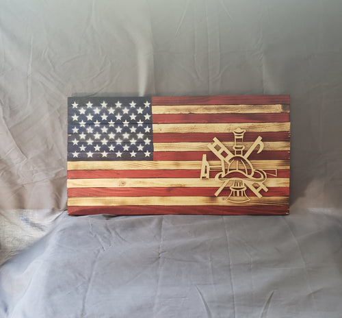 9.5 x 18 Traditional 'Fire Vector Symbols' Flag with Wood Stencil