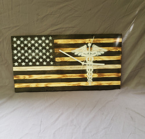 Thin White Line 'Medical Caduceus' Flag Clock