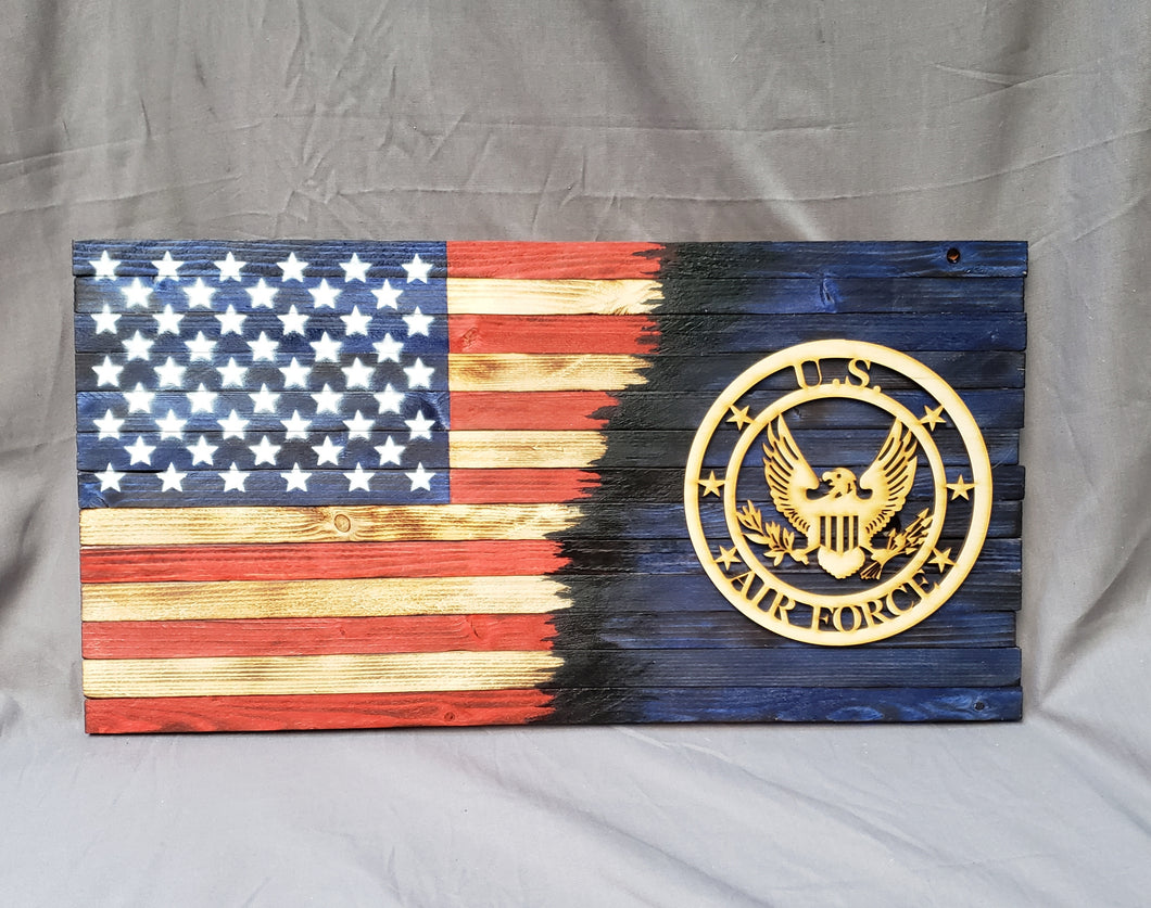 9.5x18 Traditional Half Blue 'Military Air Force' Flag with Wood Stencil